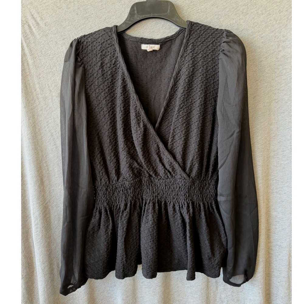Maurices Peplum Top Black Sheer Sleeve Smocked Feminine Goth Romantic Small